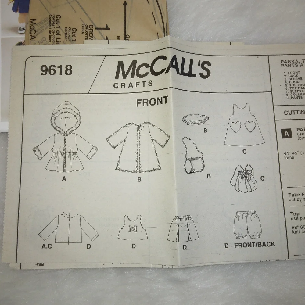 MCCALL'S 9618 Wardrobe 18 inch doll, Gotz doll, American Girl Doll